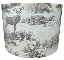 Load image into Gallery viewer, Grey stag and deer lampshade with woodland design.