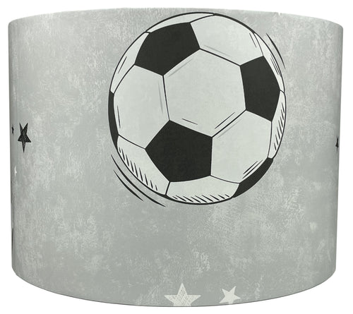 Kids football lampshade featuring football design on grey background.