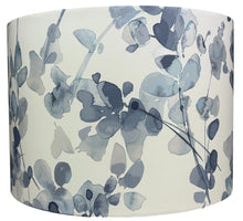 Load image into Gallery viewer, Stylish blue floral lampshade for living rooms, bedrooms, and nurseries, featuring a delicate flower design and metallic shimmer.