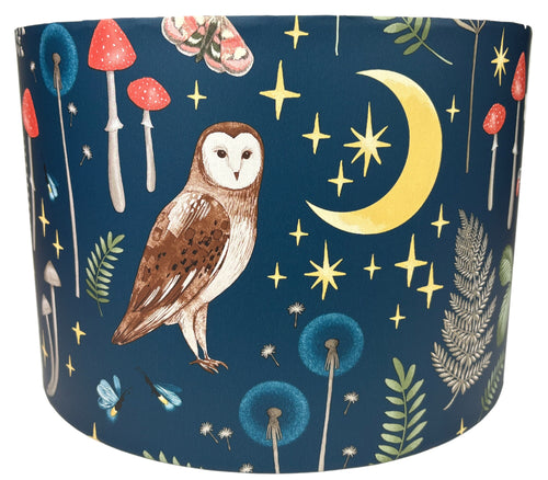 Children's owl lampshade with enchanted woodland design.