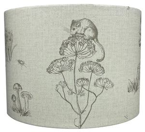 Country style lampshade showcasing enchanting woodland animal designs.