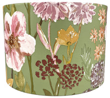 Load image into Gallery viewer, Wildflower floral lampshade in sage green, suitable for ceiling and table lamps.
