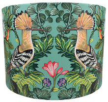 Load image into Gallery viewer, Teal lampshade with exotic bird design for ceiling and table lamps.