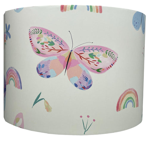 Pastel butterfly and rainbow lampshade for girls' bedroom decor.