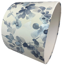 Load image into Gallery viewer, Blue floral light shade with a white background and metallic accents, perfect for enhancing cottage, vintage, or contemporary interior styles.