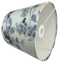 Load image into Gallery viewer, Empire lampshade featuring blue flowers and lush foliage, suitable for ceiling light fixtures and table lamp bases in bedrooms or nurseries.