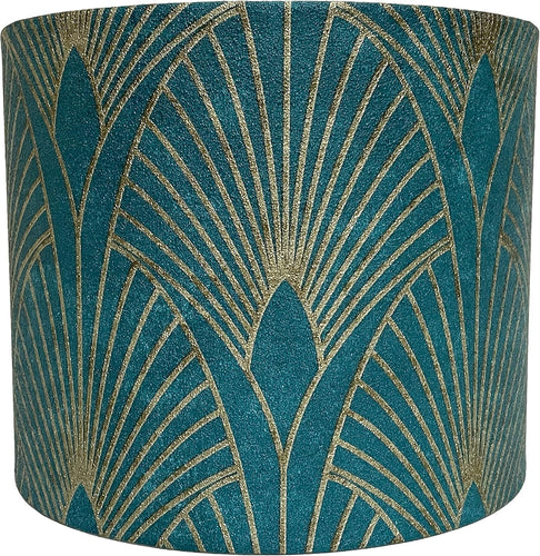 Art Deco teal and gold lampshade with 50s style design, suitable for ceiling or table lamps