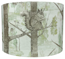 Load image into Gallery viewer, squirrel and bird lampshade with woodland theme for ceiling and table lamps.