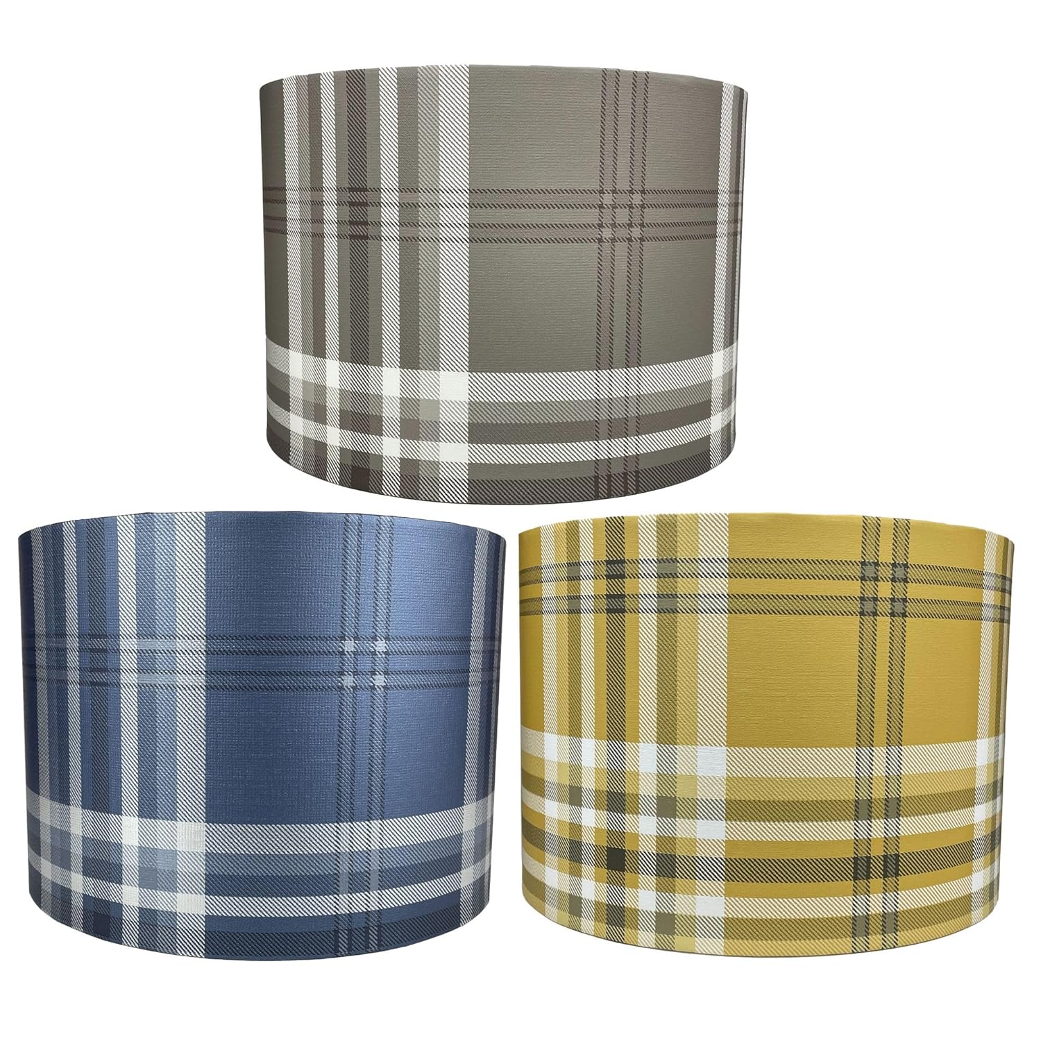 Tartan Check Lampshade Grey Yellow Blue for Ceiling or Table Lamps Lampshade Kings