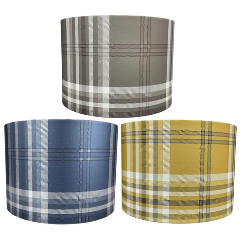 Tartan Check Lampshade in Grey, Yellow & Blue – Stylish Ceiling or Table Light Shade for Modern & Classic Decor