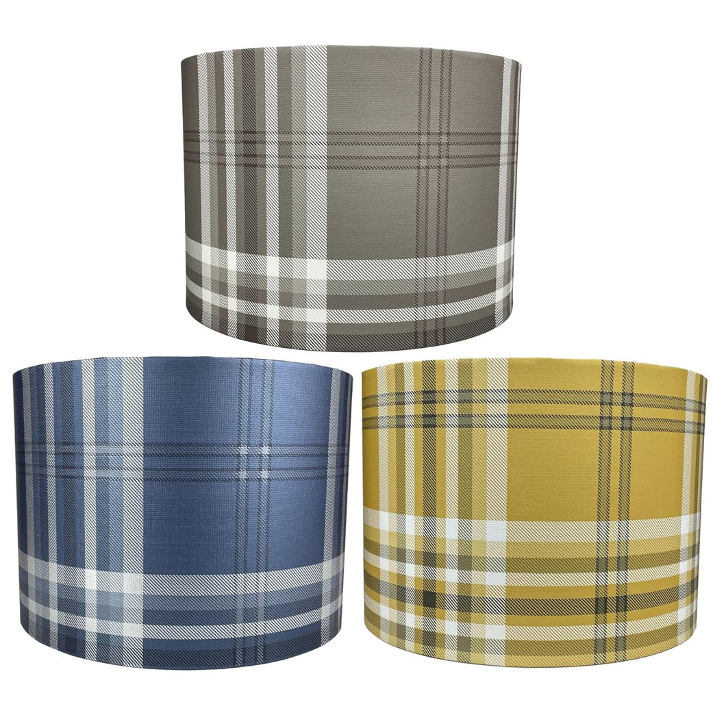 Tartan Check Lampshade in Grey, Yellow & Blue – Stylish Ceiling or Table Light Shade for Modern & Classic Decor