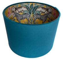 Load image into Gallery viewer, Teal Velvet Safari Animal Lampshade Ceiling Light Shade Mustard Yellow Inner