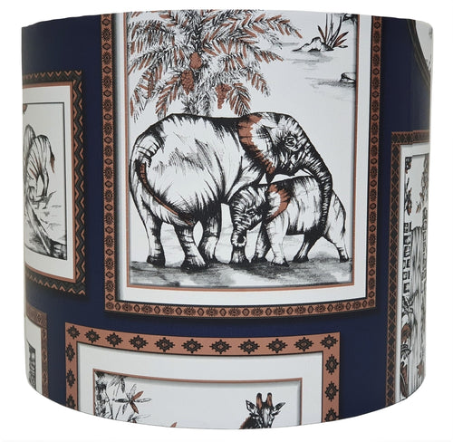 Jungle animals navy lampshade