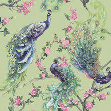 Load image into Gallery viewer, Velvet Peacock Lampshade Ceiling Light Shade Green Floral Bird Design