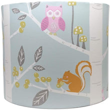 Load image into Gallery viewer, teal woodland animals drum light shade